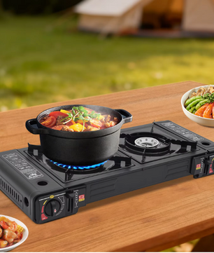 Draagbaar 2-Pits Camping Gasstel – 2x 2500W met Automatische Ontsteking en Draagkoffer