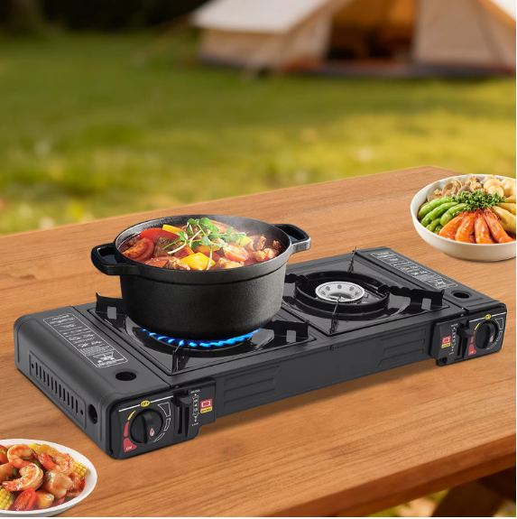 Draagbaar 2-Pits Camping Gasstel – 2x 2500W met Automatische Ontsteking en Draagkoffer