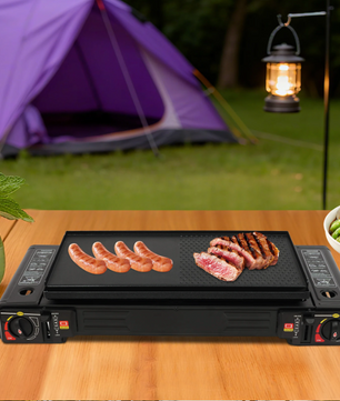 Draagbaar 2-Pits Camping Gasstel – 2x 2500W met Automatische Ontsteking en Draagkoffer