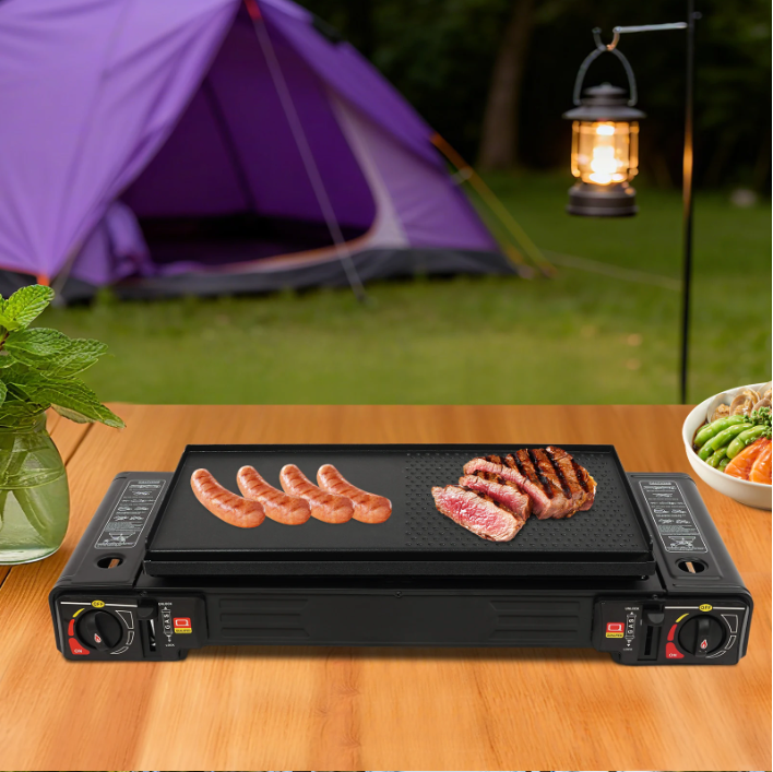 Draagbaar 2-Pits Camping Gasstel – 2x 2500W met Automatische Ontsteking en Draagkoffer