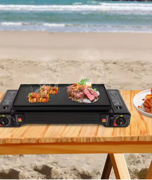 Draagbaar 2-Pits Camping Gasstel 2500W – Met Bakplaat, Automatische Ontsteking en Draagkoffer