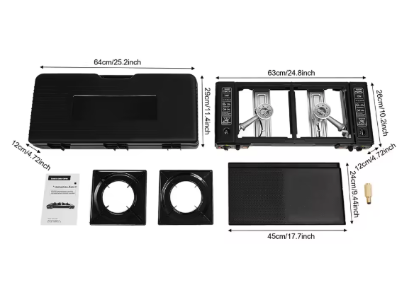 Draagbaar 2-Pits Camping Gasstel 2500W – Met Bakplaat, Automatische Ontsteking en Draagkoffer