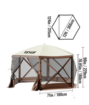 Pop-up Camping Partytent 6-Zijdig – Waterdichte Gazebo met Muskietennet en Zijwanden