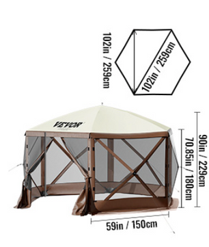 Pop-up Camping Partytent 6-Zijdig – Waterdichte Gazebo met Muskietennet en Zijwanden