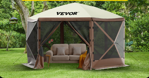Pop-up Camping Partytent 6-Zijdig – Waterdichte Gazebo met Muskietennet en Zijwanden