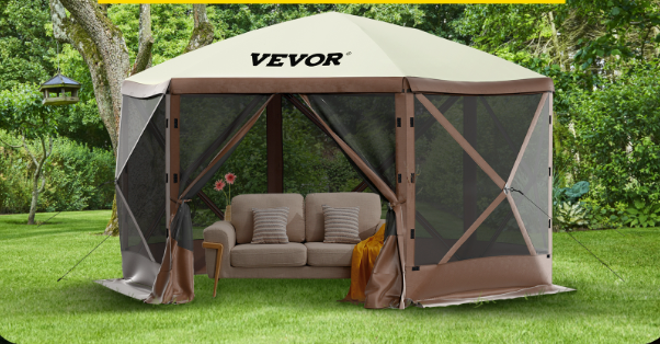 Pop-up Camping Partytent 6-Zijdig – Waterdichte Gazebo met Muskietennet en Zijwanden