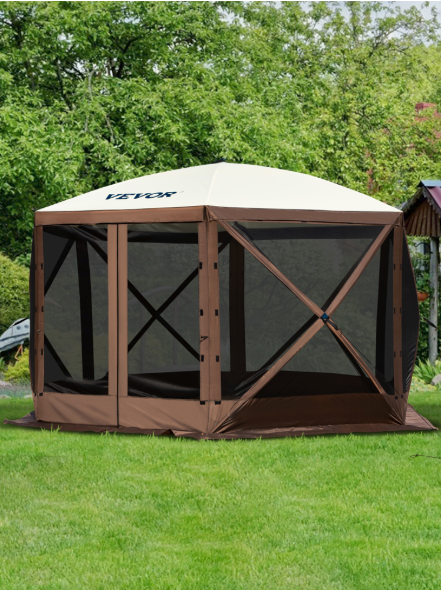Pop-up Camping Partytent 6-Zijdig – Waterdichte Gazebo met Muskietennet en Zijwanden