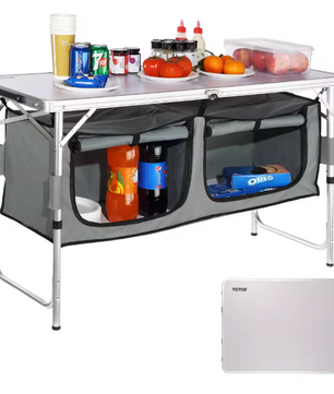 Opvouwbare Camping Keukentafel – Verstelbaar en Compact met Opbergvakken voor Outdoor en BBQ