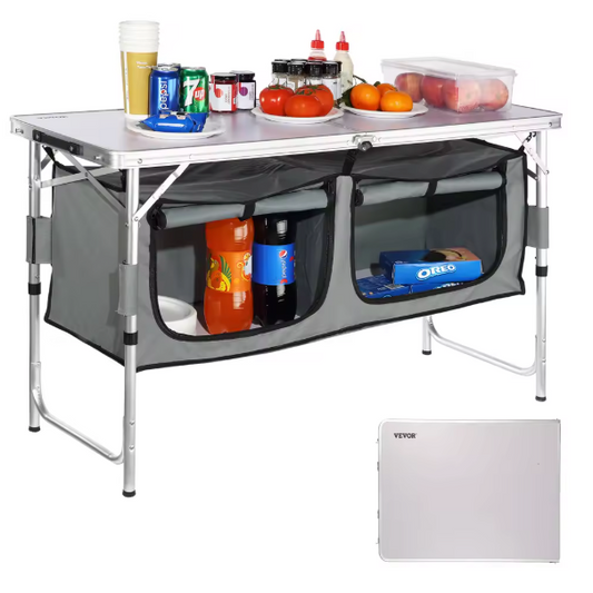 Opvouwbare Camping Keukentafel – Verstelbaar en Compact met Opbergvakken voor Outdoor en BBQ