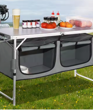 Opvouwbare Camping Keukentafel – Verstelbaar en Compact met Opbergvakken voor Outdoor en BBQ