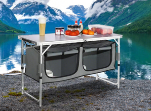 Opvouwbare Camping Keukentafel – Verstelbaar en Compact met Opbergvakken voor Outdoor en BBQ
