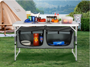 Opvouwbare Camping Keukentafel – Verstelbaar en Compact met Opbergvakken voor Outdoor en BBQ