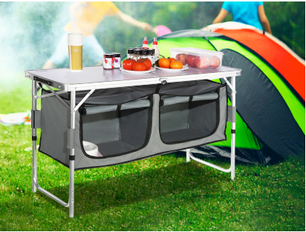 Opvouwbare Camping Keukentafel – Verstelbaar en Compact met Opbergvakken voor Outdoor en BBQ