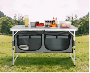 Opvouwbare Camping Keukentafel – Verstelbaar en Compact met Opbergvakken voor Outdoor en BBQ