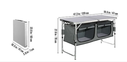 Opvouwbare Camping Keukentafel – Verstelbaar en Compact met Opbergvakken voor Outdoor en BBQ