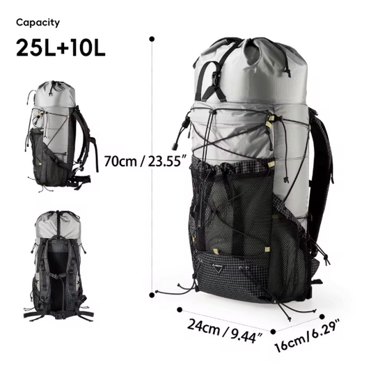 Ultralichte Camping Rugzak 25+10L – Waterbestendig en Ademend voor Hiking, Reizen en Outdoor