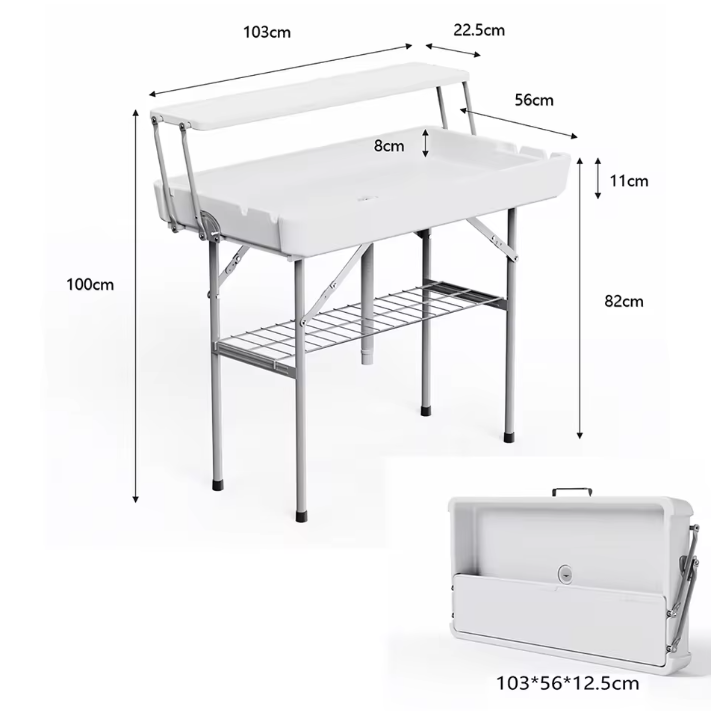 Opvouwbare Koeltafel voor Buiten – Inclusief IJsbak en Extra Opbergplank, Ideaal voor Tuin, Camping en Feesten