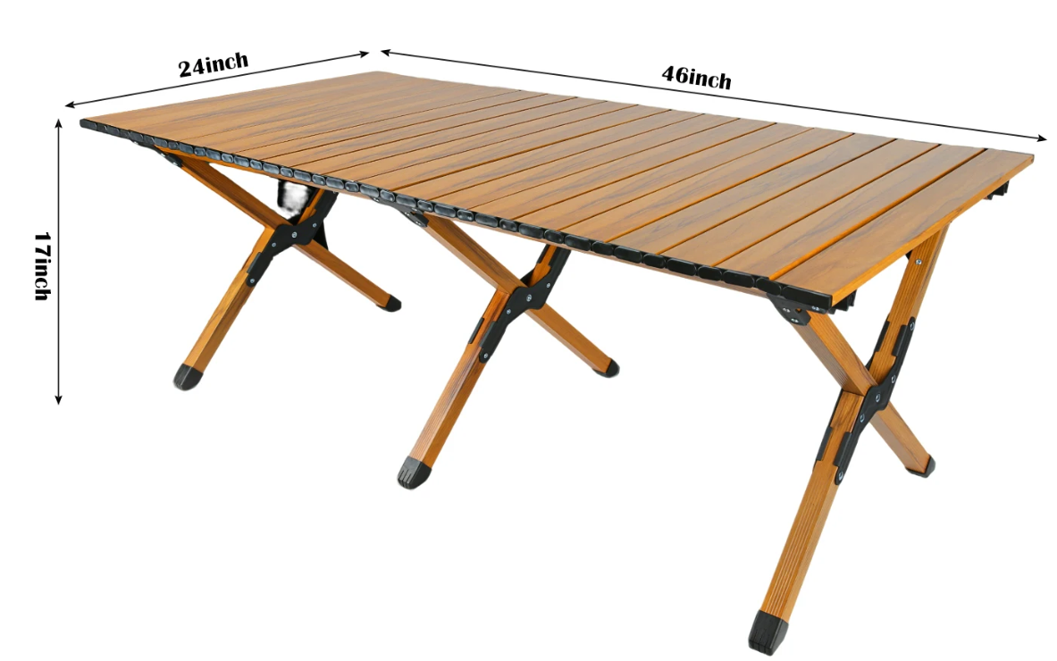 Opvouwbare Campingtafel – Lichtgewicht Aluminium Tafel met Houtlook, Draagbaar en Stevig