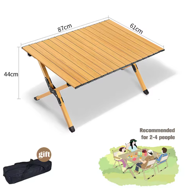 Opvouwbare Campingtafel – Lichtgewicht Aluminium Tafel met Houtlook, Draagbaar en Stevig