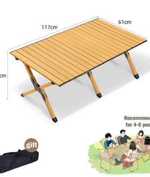 Opvouwbare Campingtafel – Lichtgewicht Aluminium Tafel met Houtlook, Draagbaar en Stevig