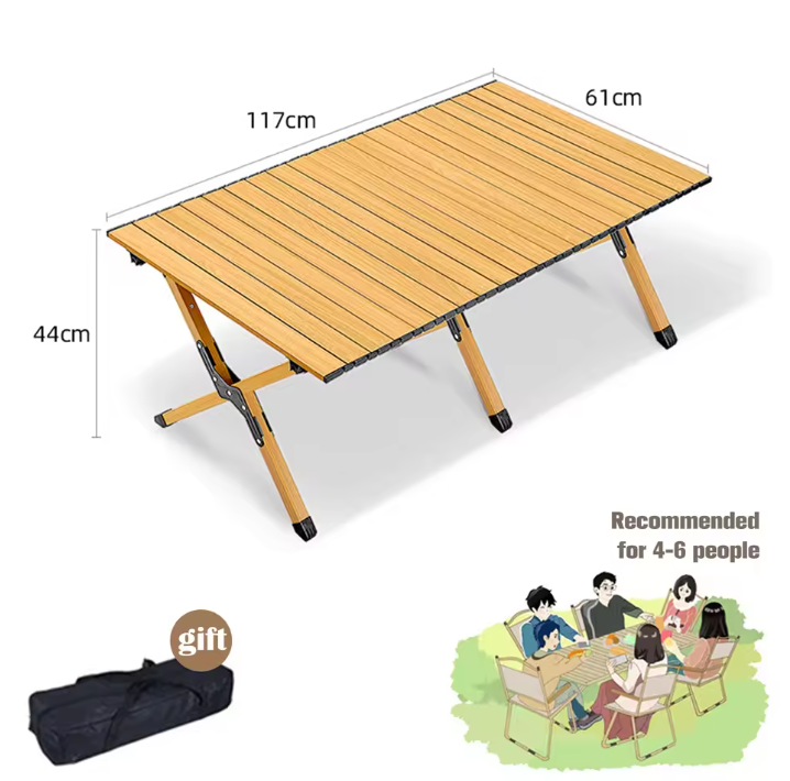 Opvouwbare Campingtafel – Lichtgewicht Aluminium Tafel met Houtlook, Draagbaar en Stevig