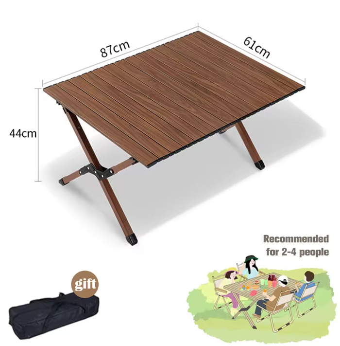 Opvouwbare Campingtafel – Lichtgewicht Aluminium Tafel met Houtlook, Draagbaar en Stevig