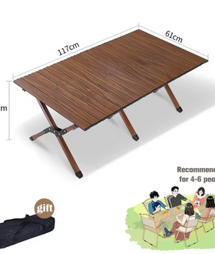 Opvouwbare Campingtafel – Lichtgewicht Aluminium Tafel met Houtlook, Draagbaar en Stevig