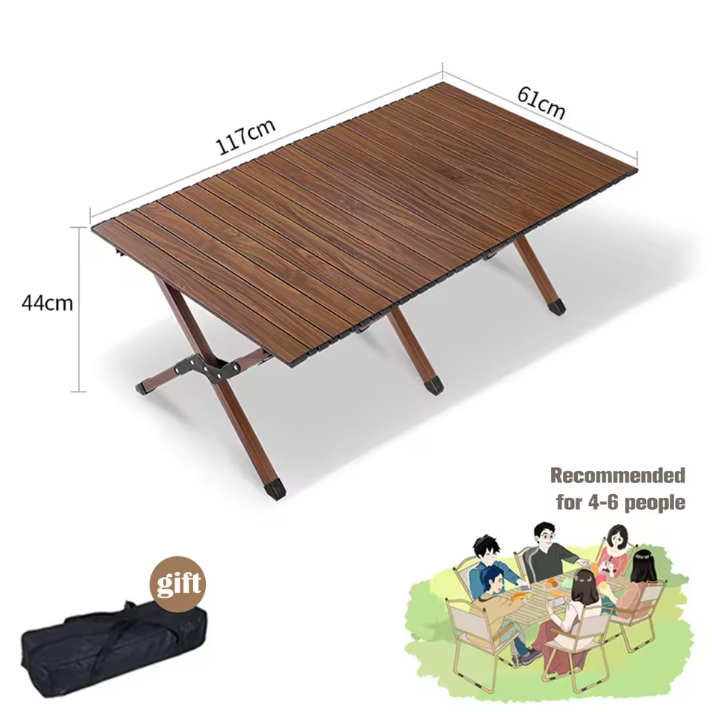 Opvouwbare Campingtafel – Lichtgewicht Aluminium Tafel met Houtlook, Draagbaar en Stevig
