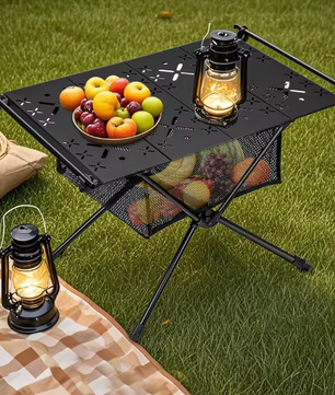Opvouwbare Campingtafel met Opbergnet – Lichtgewicht Aluminium Bijzettafel voor Outdoor Gebruik