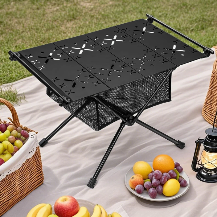 Opvouwbare Campingtafel met Opbergnet – Lichtgewicht Aluminium Bijzettafel voor Outdoor Gebruik