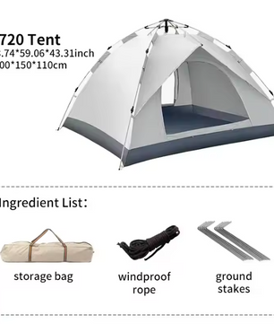 Automatische Pop-Up Tent voor 3-4 Personen – Waterdicht en UV-Beschermend, Snel Opzetbaar