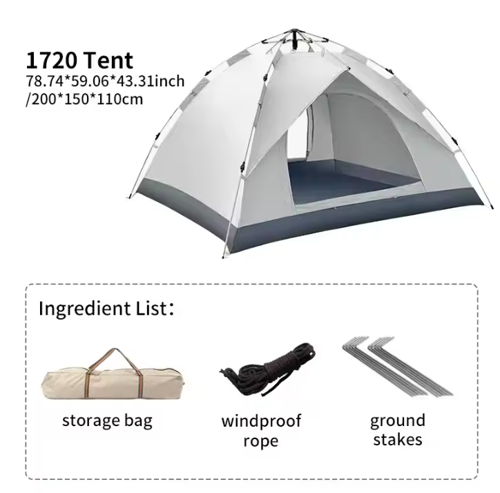 Automatische Pop-Up Tent voor 3-4 Personen – Waterdicht en UV-Beschermend, Snel Opzetbaar
