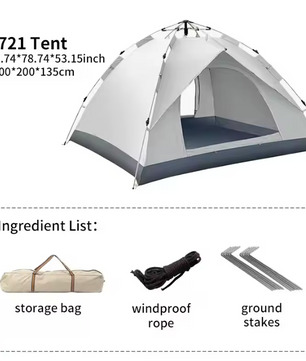 Automatische Pop-Up Tent voor 3-4 Personen – Waterdicht en UV-Beschermend, Snel Opzetbaar