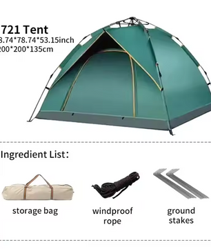 Automatische Pop-Up Tent voor 3-4 Personen – Waterdicht en UV-Beschermend, Snel Opzetbaar