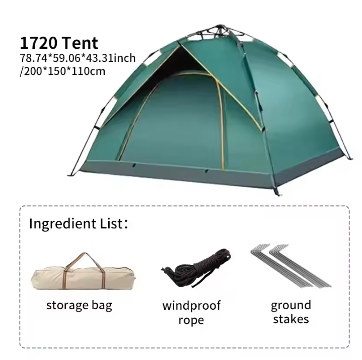 Automatische Pop-Up Tent voor 3-4 Personen – Waterdicht en UV-Beschermend, Snel Opzetbaar
