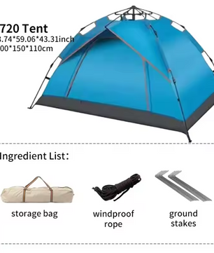 Automatische Pop-Up Tent voor 3-4 Personen – Waterdicht en UV-Beschermend, Snel Opzetbaar