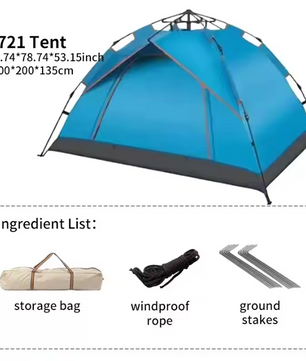 Automatische Pop-Up Tent voor 3-4 Personen – Waterdicht en UV-Beschermend, Snel Opzetbaar