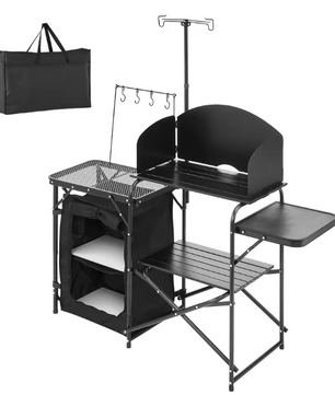 Opvouwbare Camping Keukentafel – Aluminium Cook Station met Opbergkast en Windscherm
