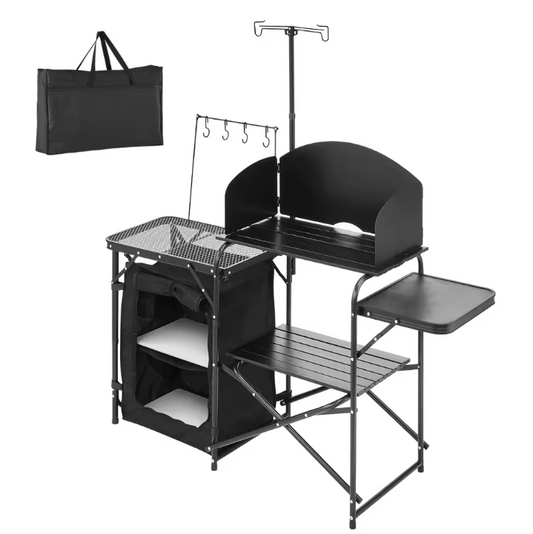 Opvouwbare Camping Keukentafel – Aluminium Cook Station met Opbergkast en Windscherm
