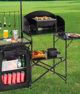 Opvouwbare Camping Keukentafel – Aluminium Cook Station met Opbergkast en Windscherm
