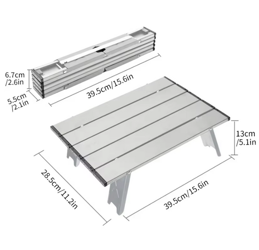 Mini Campingtafel Opvouwbaar – Ultralicht Aluminium Roll-Up Tafel voor Outdoor, Picknick en BBQ