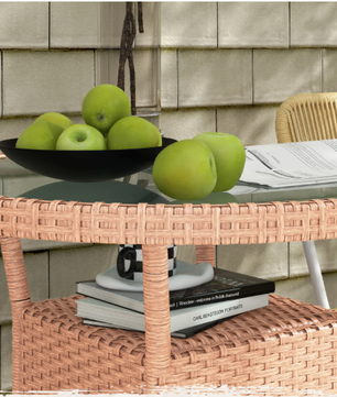 Ronde Tuin Tafel Ø 80 x 75 cm – Rattan met Glazen Blad en Opbergplank voor Balkon en Terras
