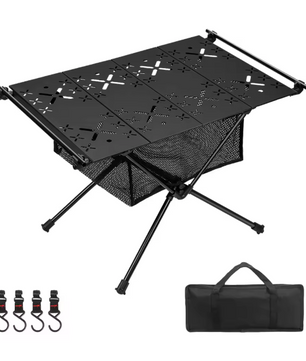 Opvouwbare Campingtafel 59 x 39 cm – Aluminium Tactische Tafel met Opbergnet en Haken