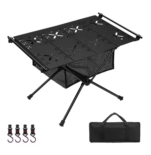 Opvouwbare Campingtafel 59 x 39 cm – Aluminium Tactische Tafel met Opbergnet en Haken