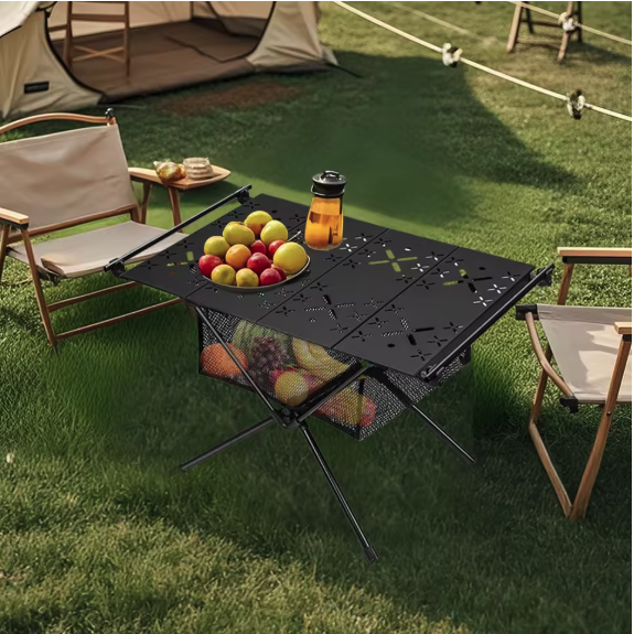 Opvouwbare Campingtafel 59 x 39 cm – Aluminium Tactische Tafel met Opbergnet en Haken