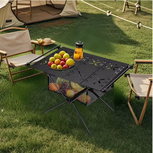Opvouwbare Campingtafel 59 x 39 cm – Aluminium Tactische Tafel met Opbergnet en Haken