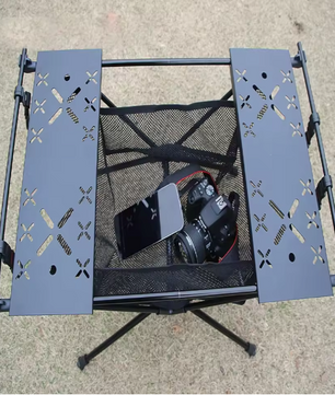 Opvouwbare Campingtafel 59 x 39 cm – Aluminium Tactische Tafel met Opbergnet en Haken