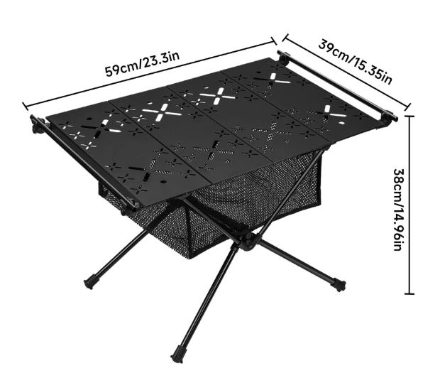 Opvouwbare Campingtafel 59 x 39 cm – Aluminium Tactische Tafel met Opbergnet en Haken