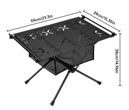 Opvouwbare Campingtafel 59 x 39 cm – Aluminium Tactische Tafel met Opbergnet en Haken