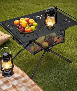 Opvouwbare Campingtafel 59 x 39 cm – Aluminium Tactische Tafel met Opbergnet en Haken